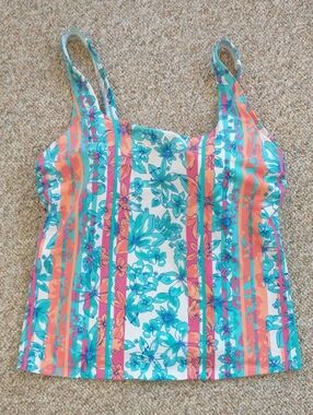 Lands' End  Square Neck Floral Print Tankini Swim Top 18 W